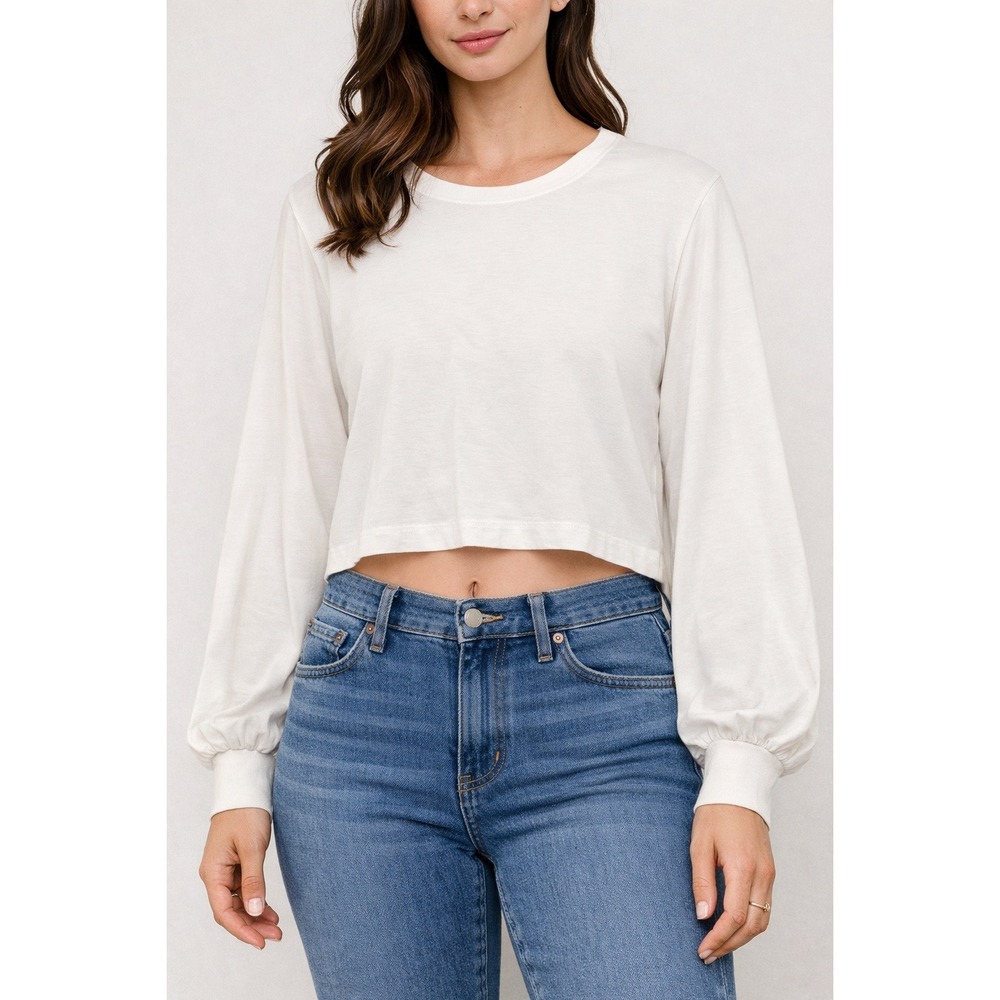 The Range‎ NYC Womens XS White Cotton Balloon Sleeve Cropped Top Balletcore